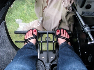 Letting my feet take the coward's way home, in the helicopter